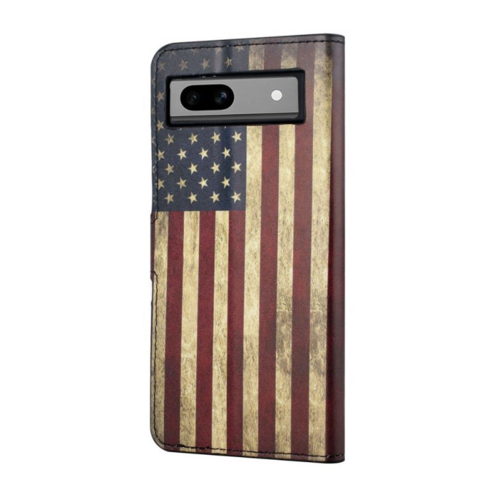 Kožený Kryt Google Pixel 8a Americká Vlajka