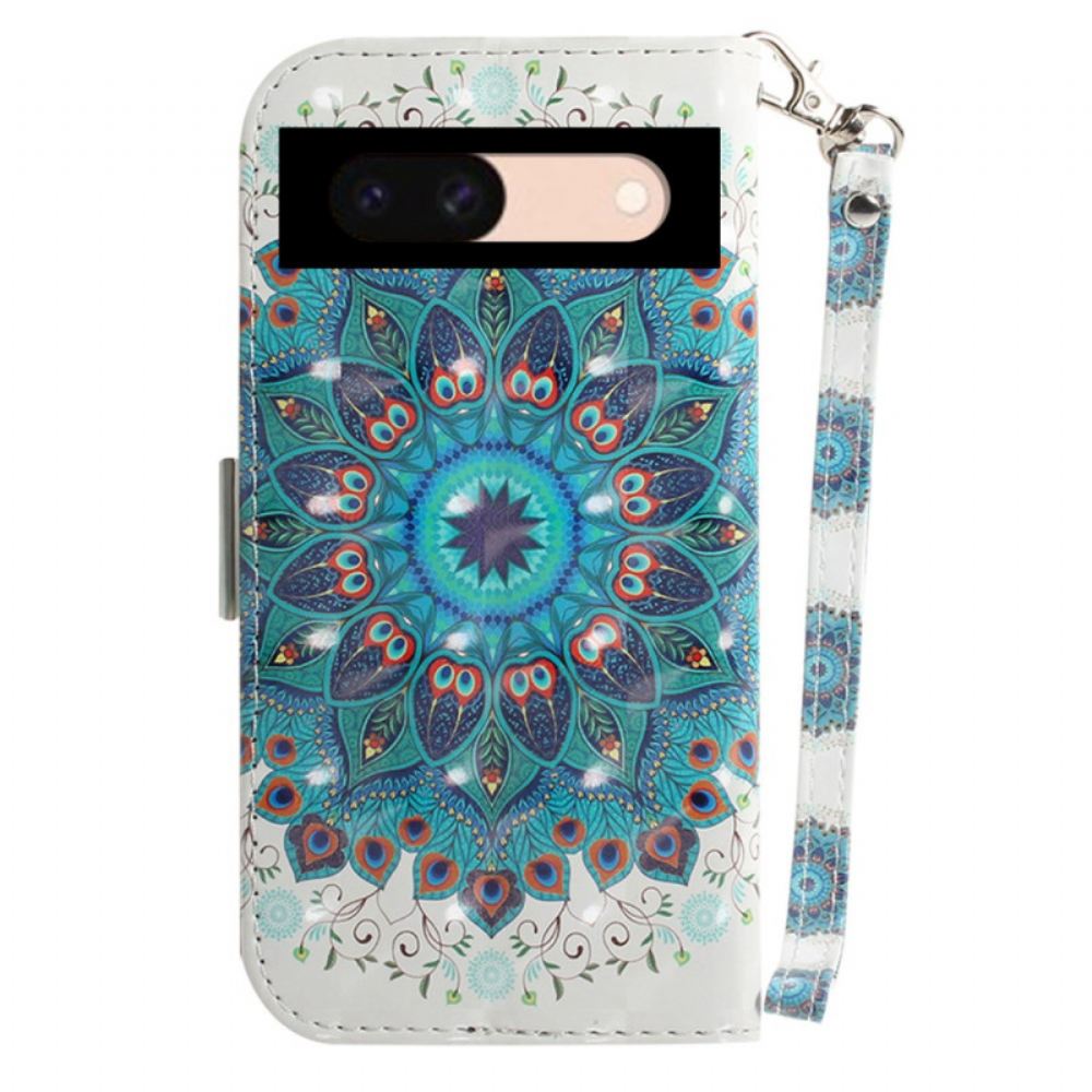 Kožený Kryt Na Google Pixel 8a Zelená Mandala S Popruhem