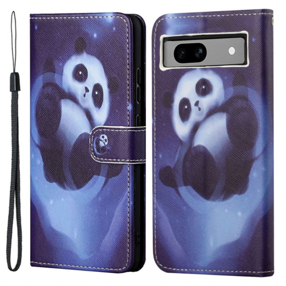 Peněženková Pouzdra Google Pixel 8a Kryty Na Mobil Vesmírná Panda S Popruhem
