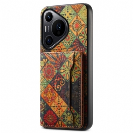 Kryt Huawei Pura 70 Pro Držák Karet S Květinovým Vzorem