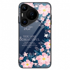 Kryt Huawei Pura 70 Pro Kryty Na Mobil Tvrzené Sklo Růžové Květy