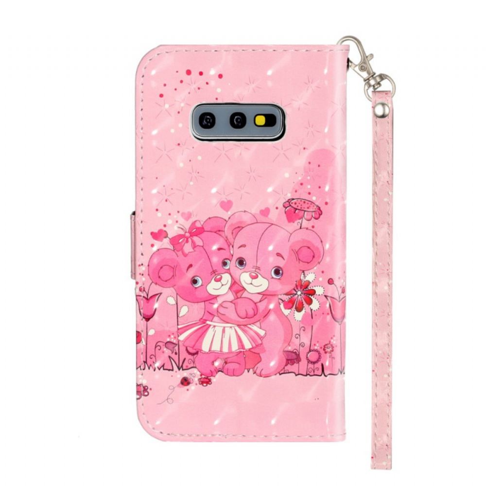 Flipové Pouzdro Na Samsung Galaxy S10e Na Lana Řemínek Pro Medvídky Se Světlými Skvrnami