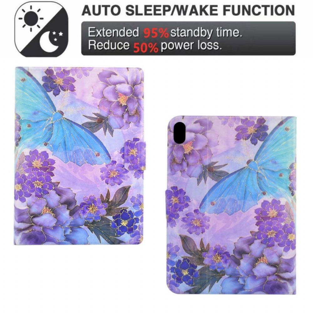 Kožený Kryt Na Samsung Galaxy Tab S11 Pivoňky A Motýli