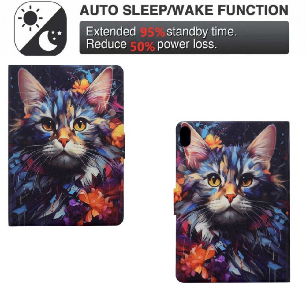 Kožený Kryt Samsung Galaxy Tab S11 Umělecká Kočka