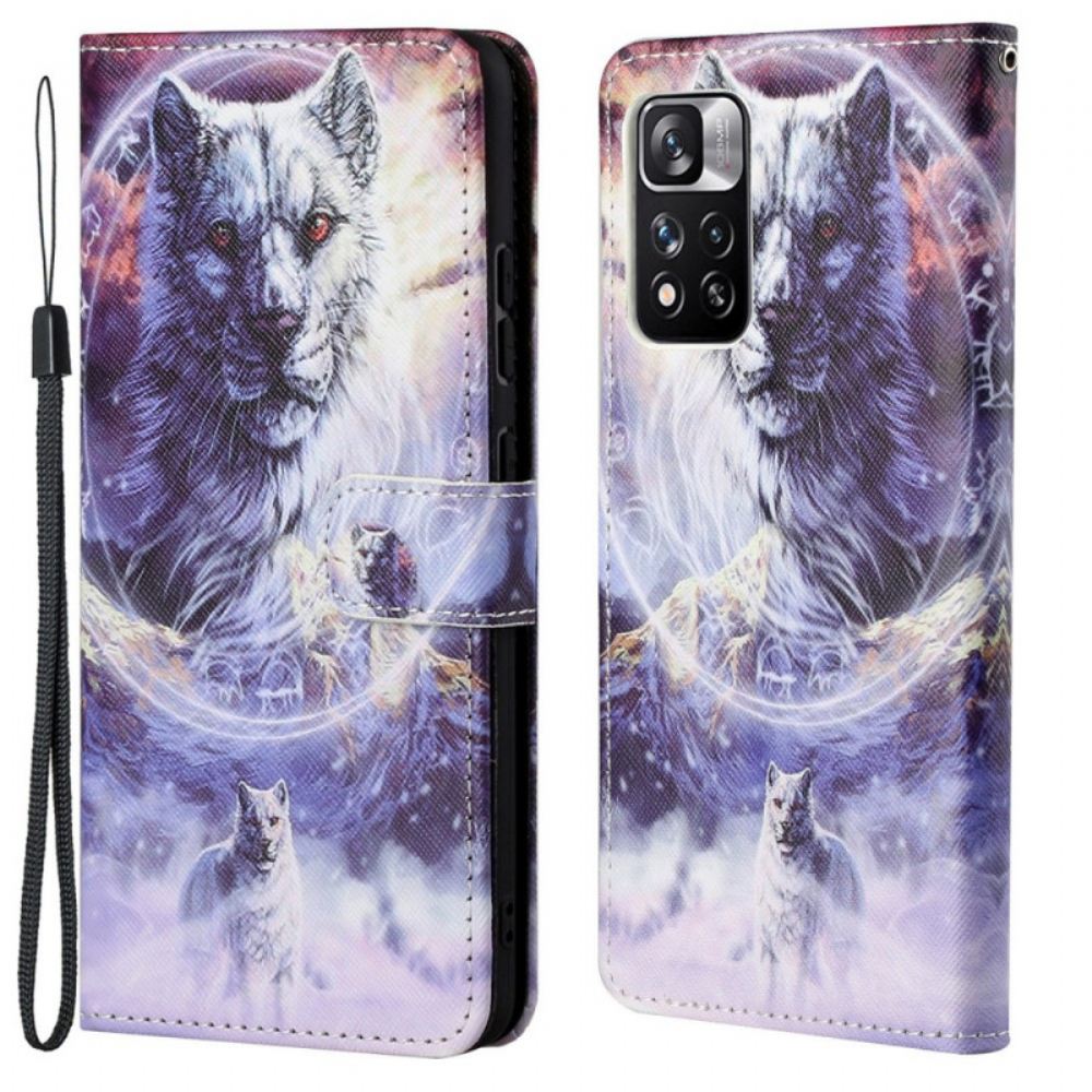 Flipové Pouzdro Na Xiaomi Redmi Note 11 Pro 4G / 5G Vlk V Zimě S Lanyardem