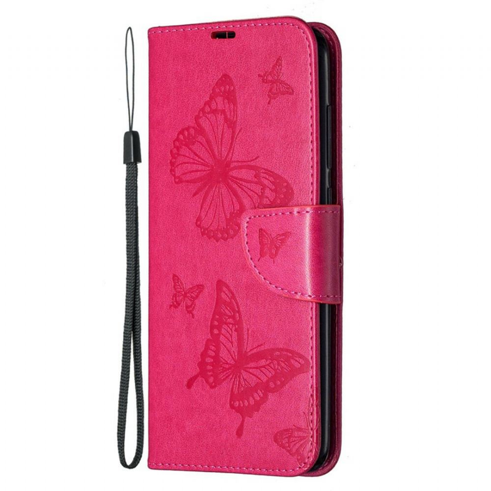 Flipové Pouzdro Na Xiaomi Redmi Note 9 Kožené Pouzdro Motýlci A Šikmá Klapka