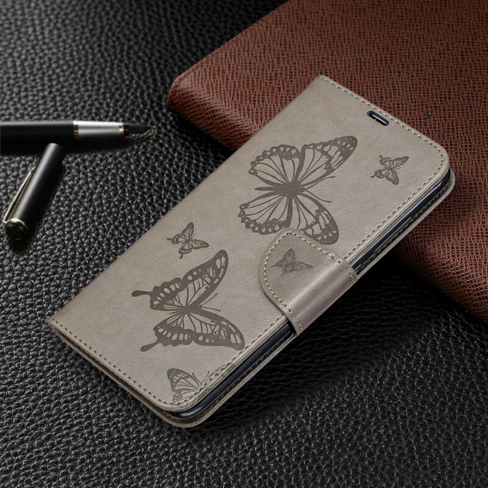 Flipové Pouzdro Na Xiaomi Redmi Note 9 Kožené Pouzdro Motýlci A Šikmá Klapka