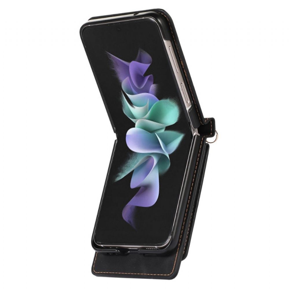 Kryt Samsung Galaxy Z Flip 5 Zrcadlový Držák Karty A Popruh Přes Rameno