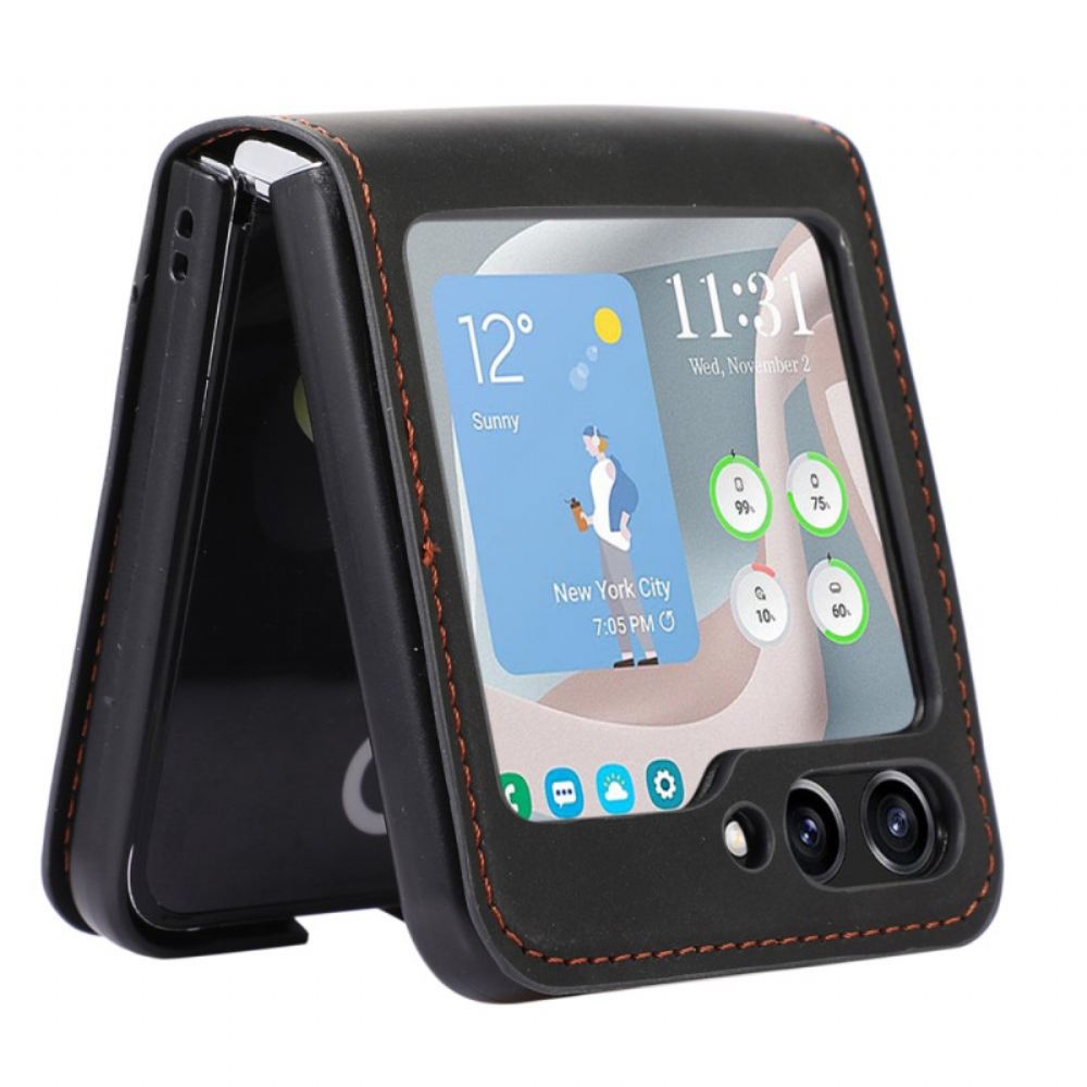 Pouzdro Samsung Galaxy Z Flip 5 Držák Retro Karet S Koženým Efektem