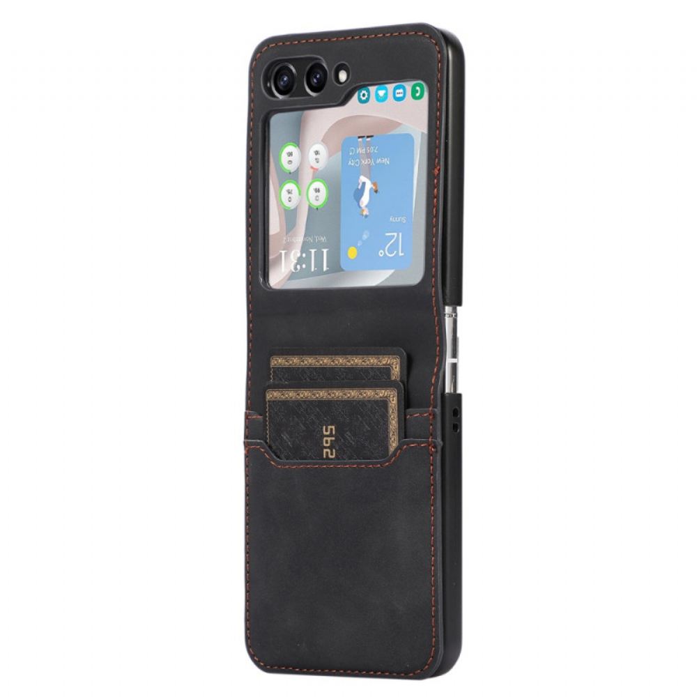 Pouzdro Samsung Galaxy Z Flip 5 Držák Retro Karet S Koženým Efektem