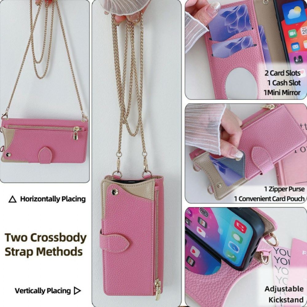 Kožený Kryt Na Oneplus 13 Dvoubarevná Peněženka S Řetízkem