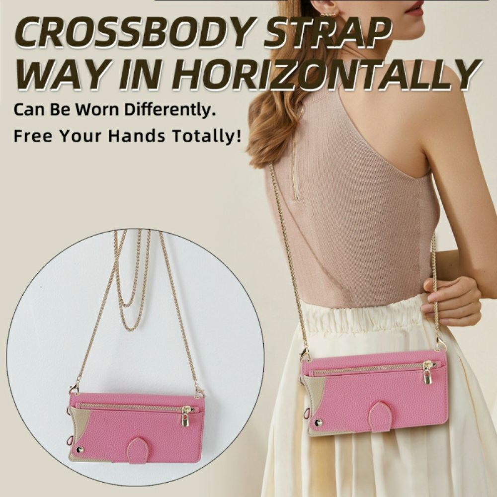 Kožený Kryt Na Oneplus 13 Dvoubarevná Peněženka S Řetízkem