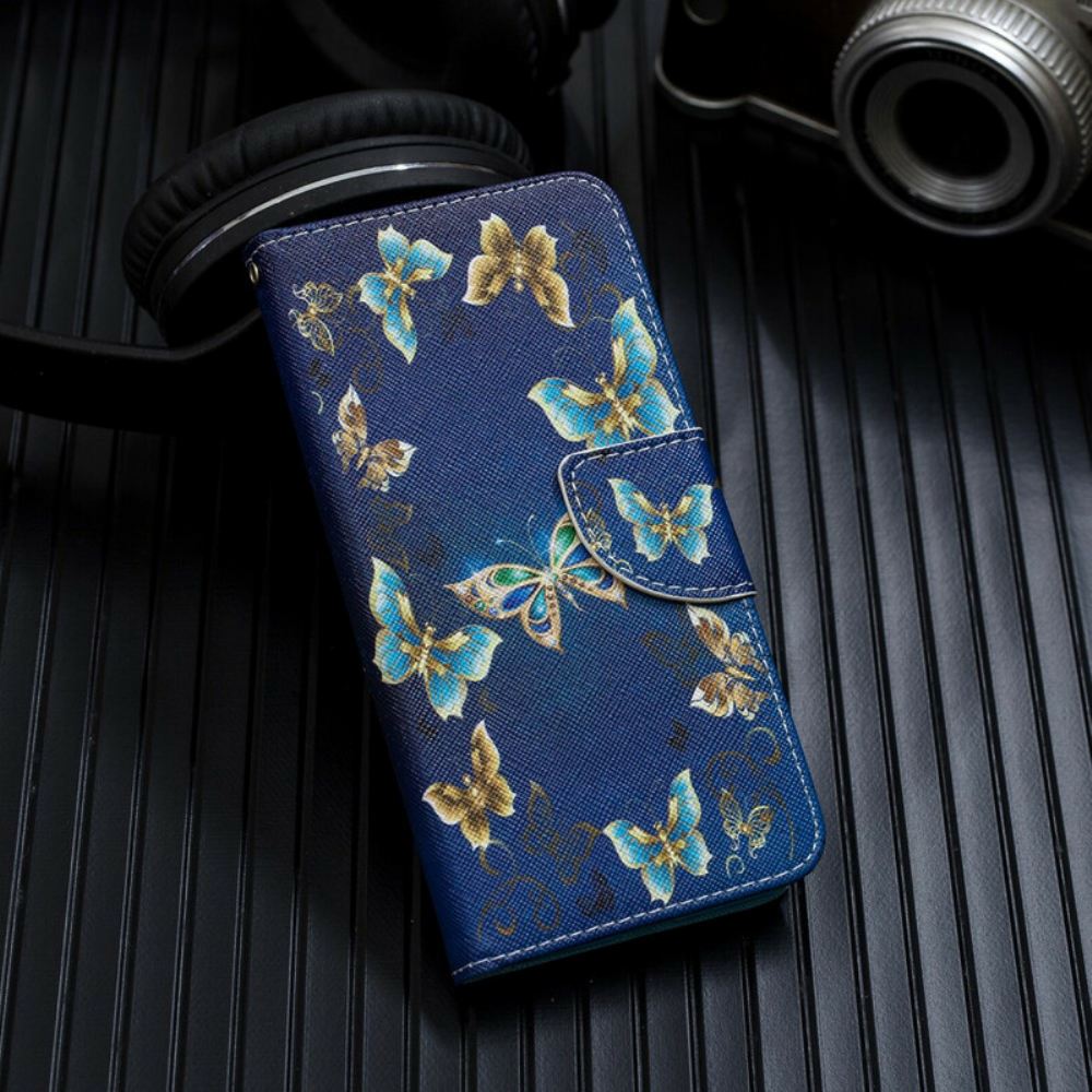 Flipové Pouzdro Na Samsung Galaxy Note 20 Ultra Barevní Motýli A Šňůrka