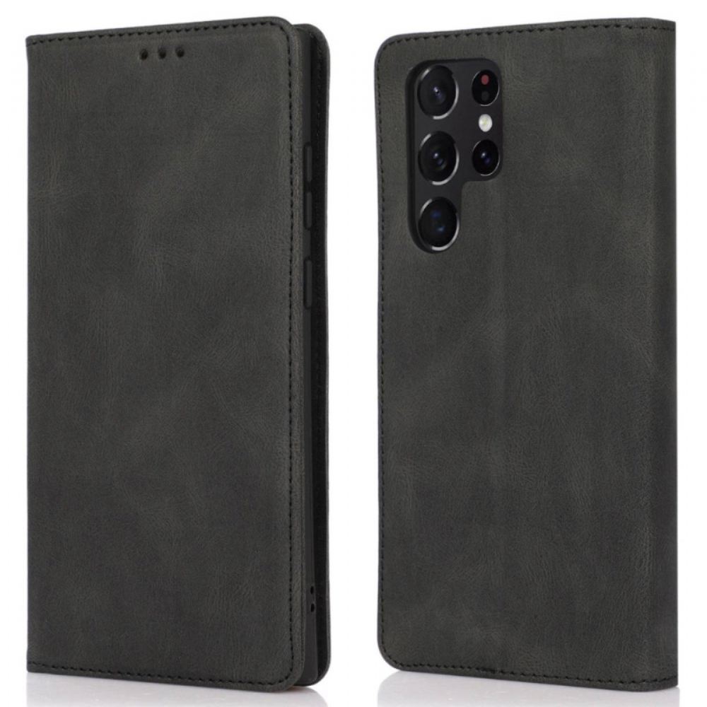Kožené Pouzdro Folio Samsung Galaxy S24 Ultra 5g Semišový Efekt