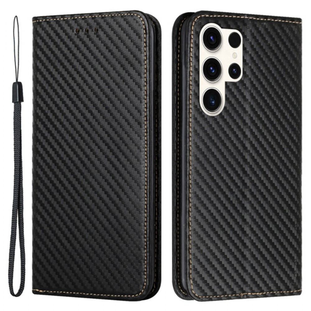 Kožené Pouzdro Folio Samsung Galaxy S24 Ultra 5g Uhlíkové Vlákno A Šňůrka