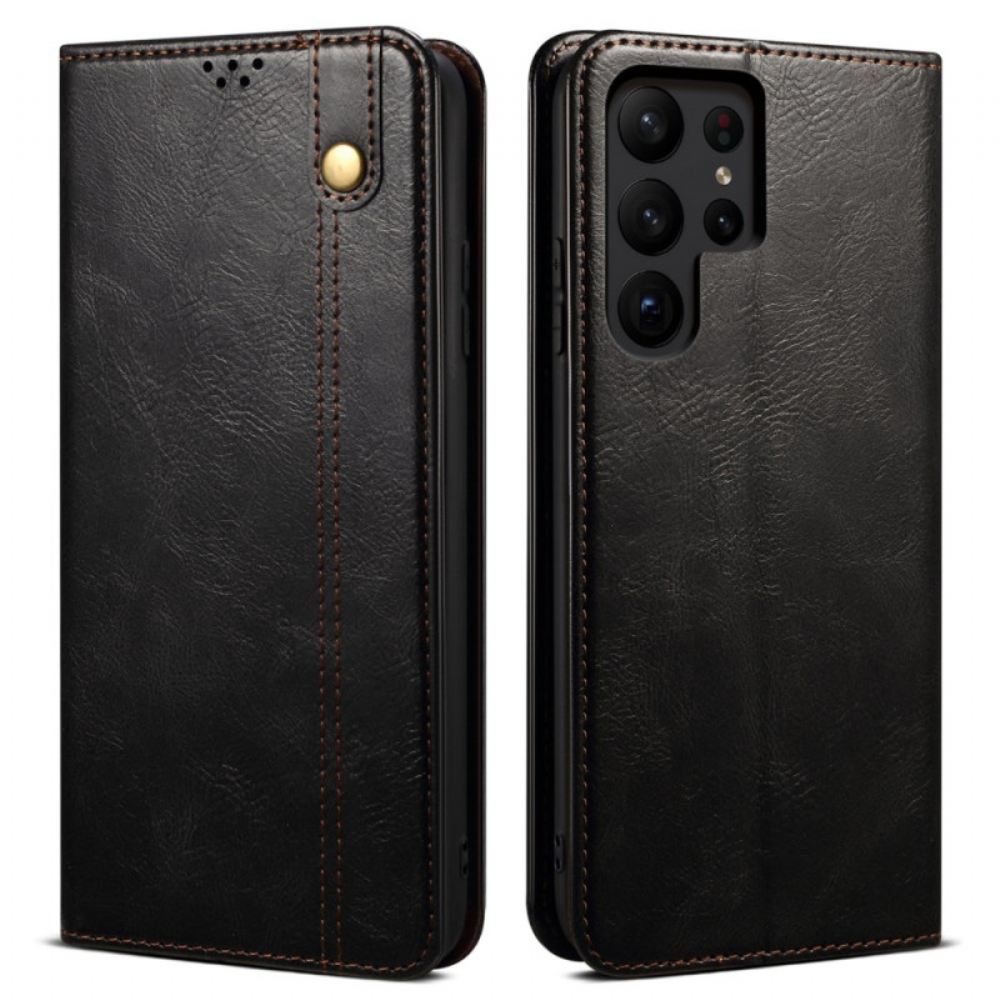 Kožené Pouzdro Folio Samsung Galaxy S24 Ultra 5g Voskovaná Imitace Kůže