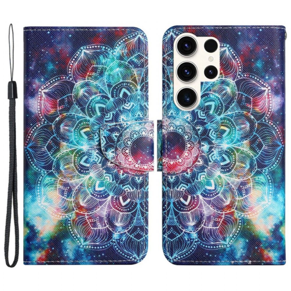 Kožený Kryt Na Samsung Galaxy S24 Ultra 5g Hvězdná Obloha A Mandala S Popruhem