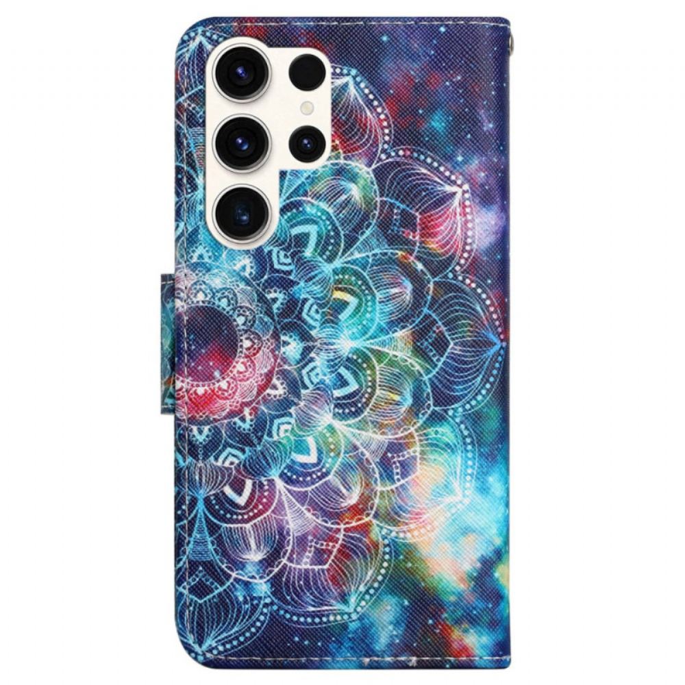 Kožený Kryt Na Samsung Galaxy S24 Ultra 5g Hvězdná Obloha A Mandala S Popruhem