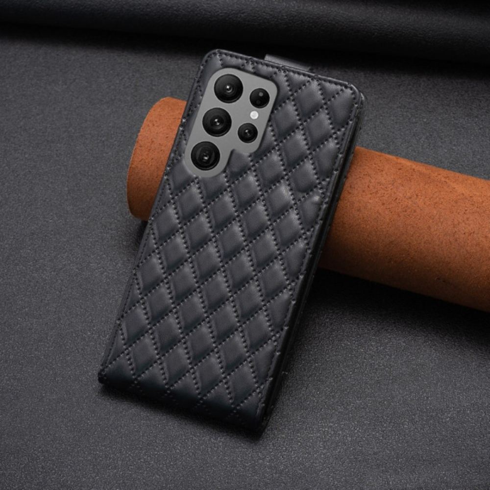 Kožený Kryt Na Samsung Galaxy S24 Ultra 5g Prošívané S Vertikální Chlopní
