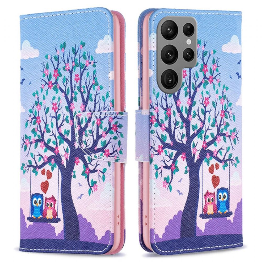 Kožený Kryt Na Samsung Galaxy S24 Ultra 5g Sovy Na Houpačce