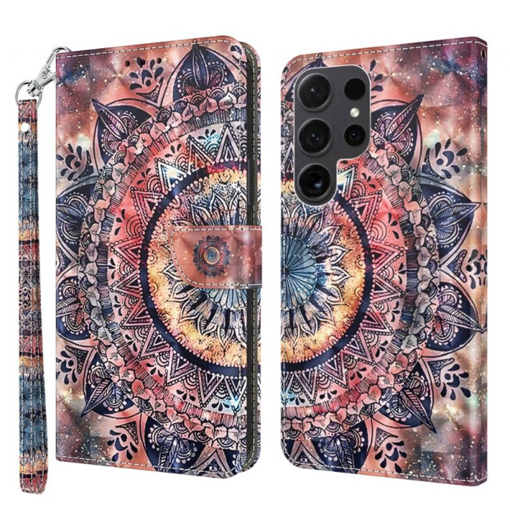 Kožený Kryt Samsung Galaxy S24 Ultra 5g Barevná Mandala S Popruhem