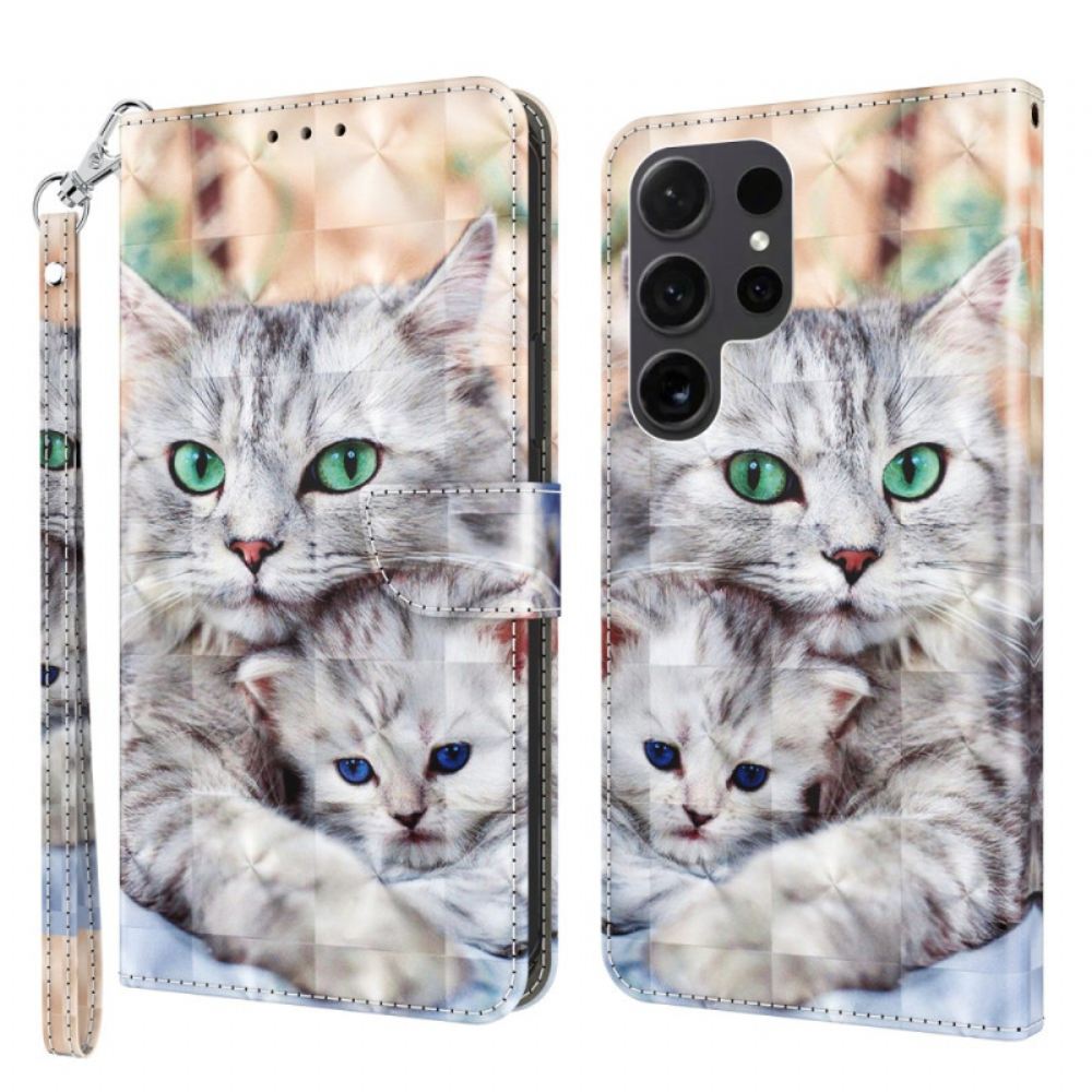Kožený Kryt Samsung Galaxy S24 Ultra 5g Dvě Kočky S Popruhy
