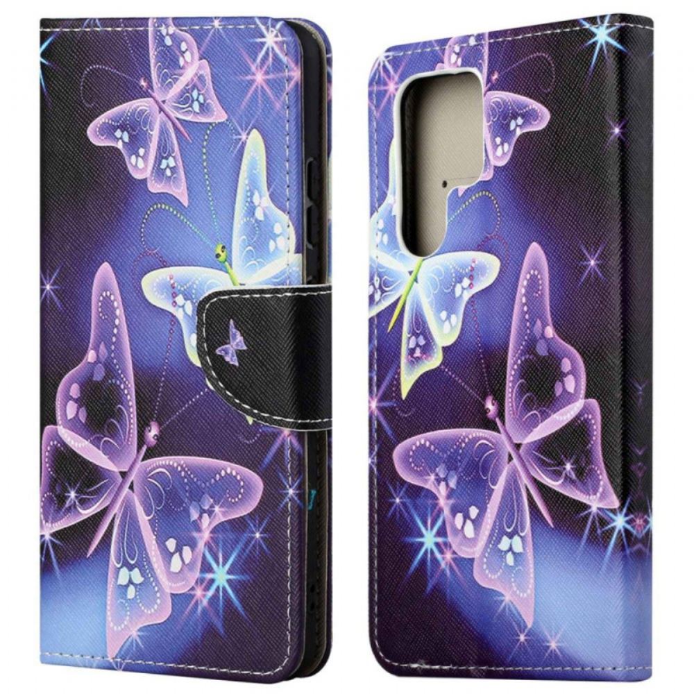 Kožený Kryt Samsung Galaxy S24 Ultra 5g Jiskřiví Motýli