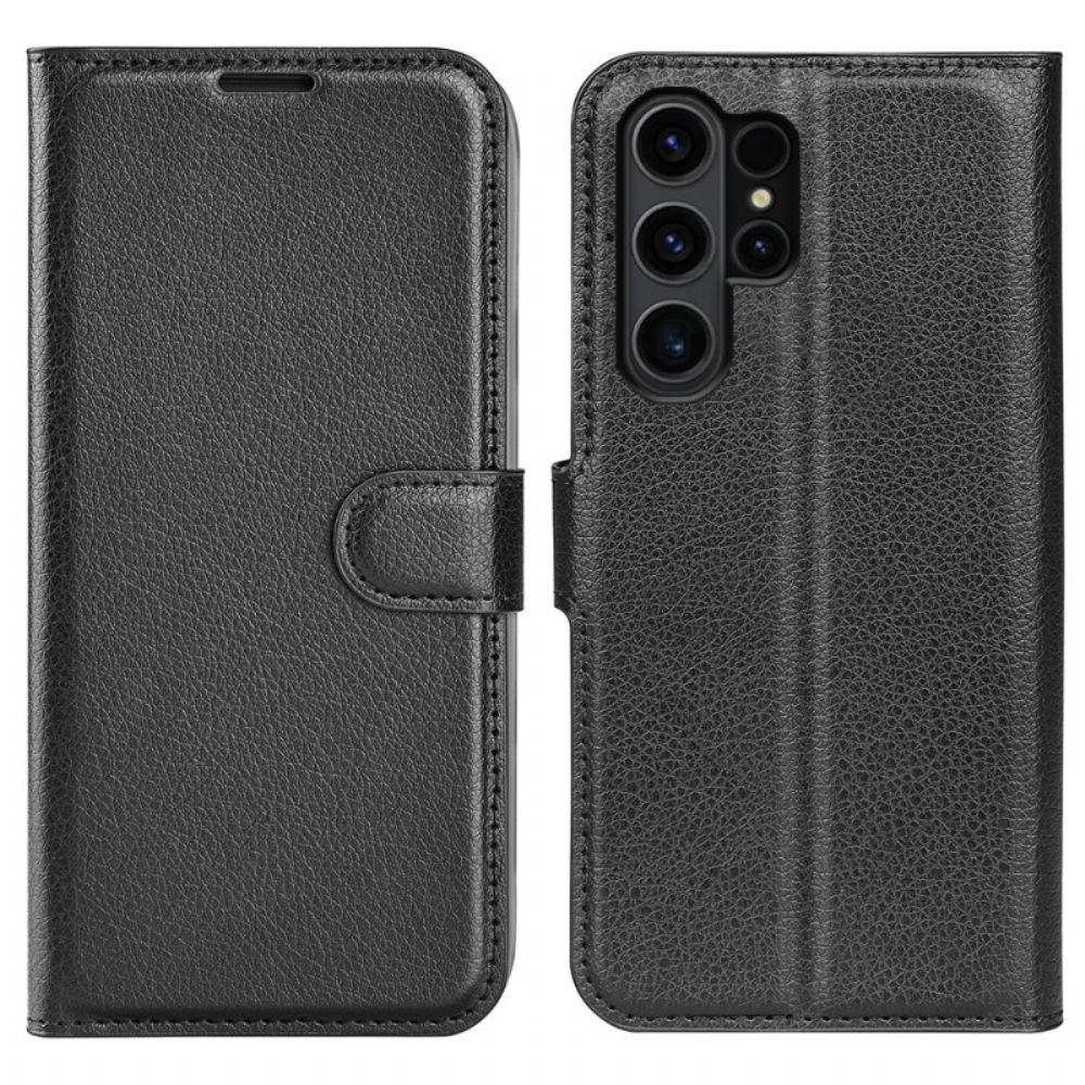 Kožený Kryt Samsung Galaxy S24 Ultra 5g Klasická Umělá Kůže Litchi