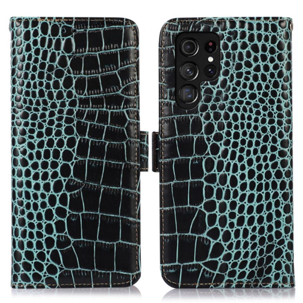 Kožený Kryt Samsung Galaxy S24 Ultra 5g Krokodýlí Styl S Technologií Blokování Rfid