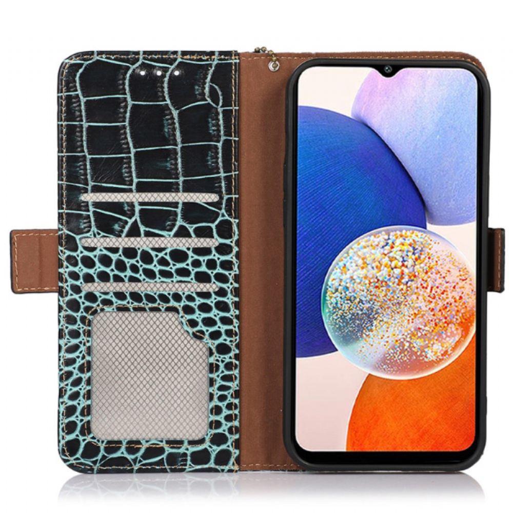 Kožený Kryt Samsung Galaxy S24 Ultra 5g Krokodýlí Styl S Technologií Blokování Rfid