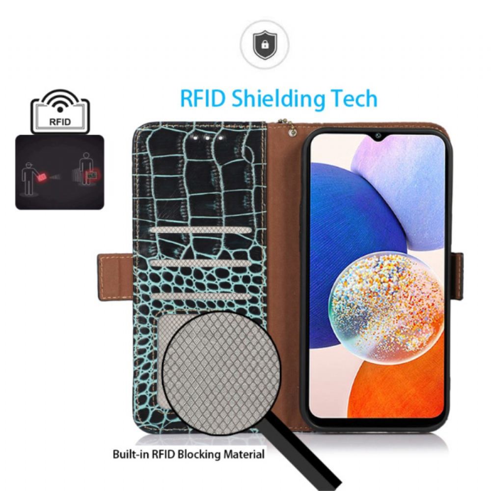 Kožený Kryt Samsung Galaxy S24 Ultra 5g Krokodýlí Styl S Technologií Blokování Rfid