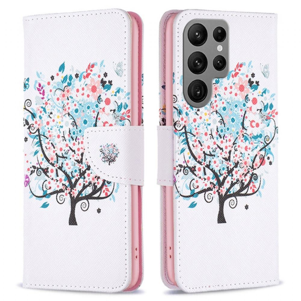 Kožený Kryt Samsung Galaxy S24 Ultra 5g Kvetoucí Strom