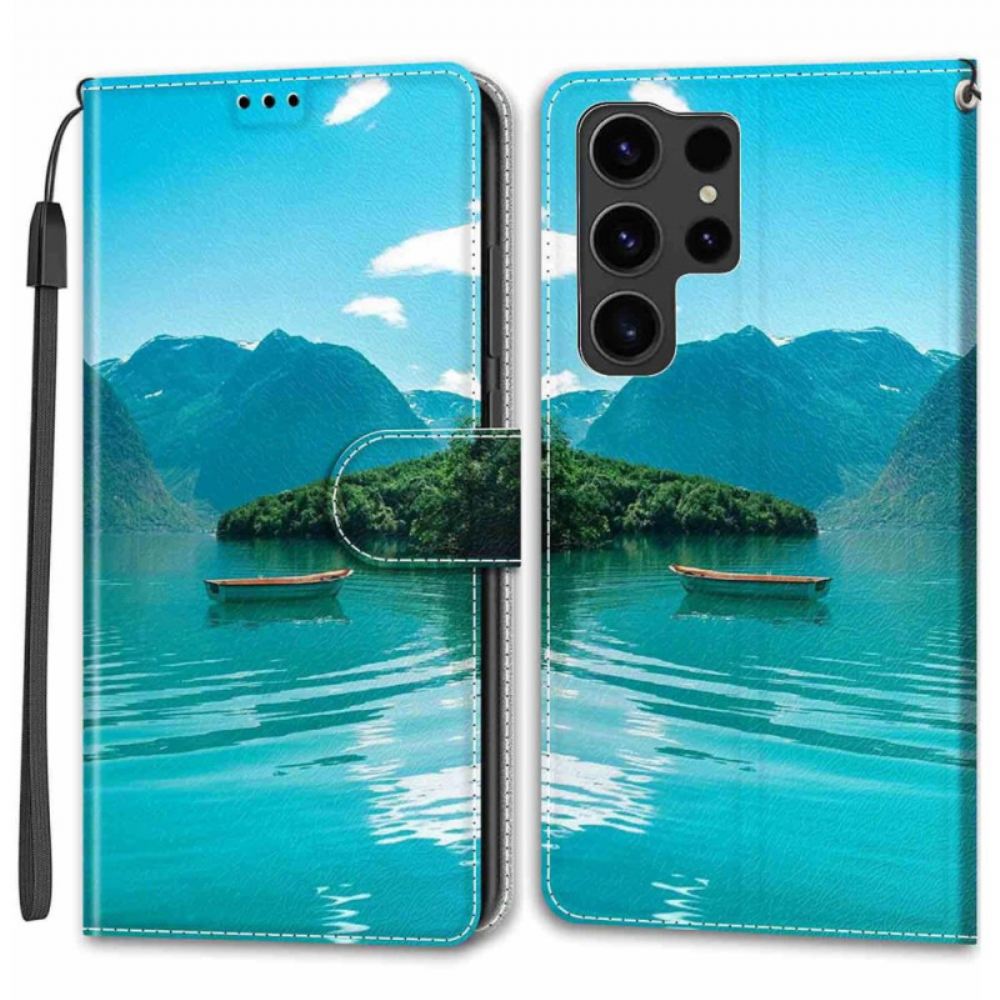 Kožený Kryt Samsung Galaxy S24 Ultra 5g Loď Na Laně