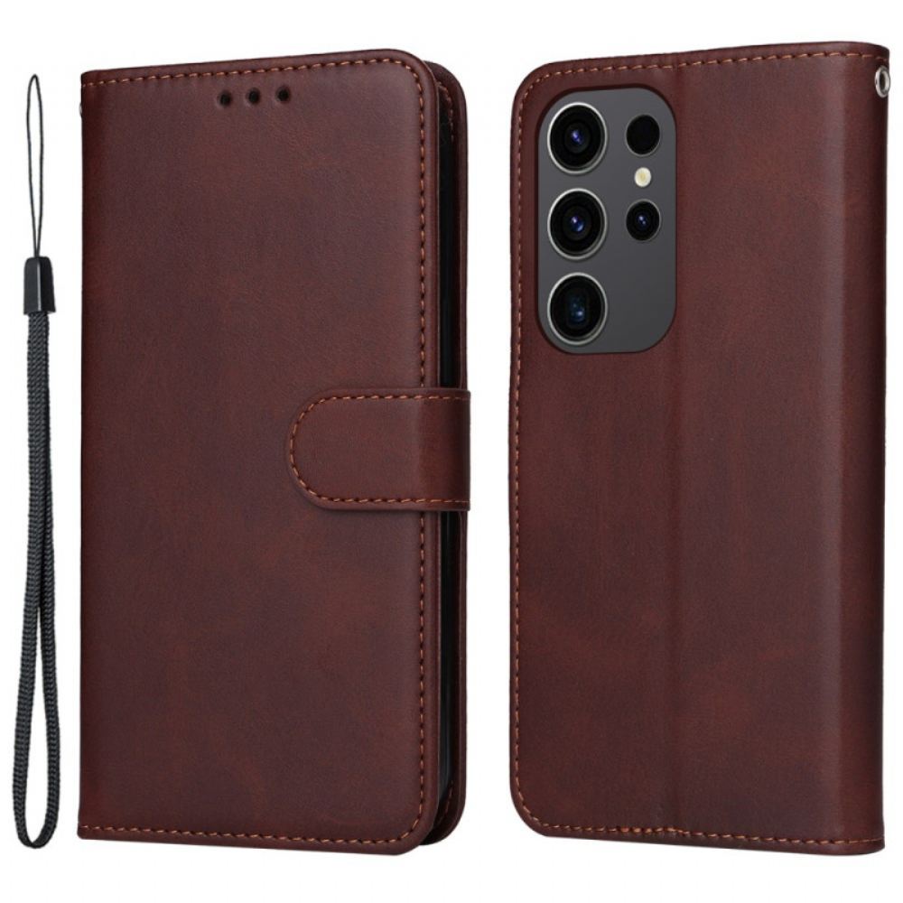 Kožený Kryt Samsung Galaxy S24 Ultra 5g Obyčejný S Popruhem