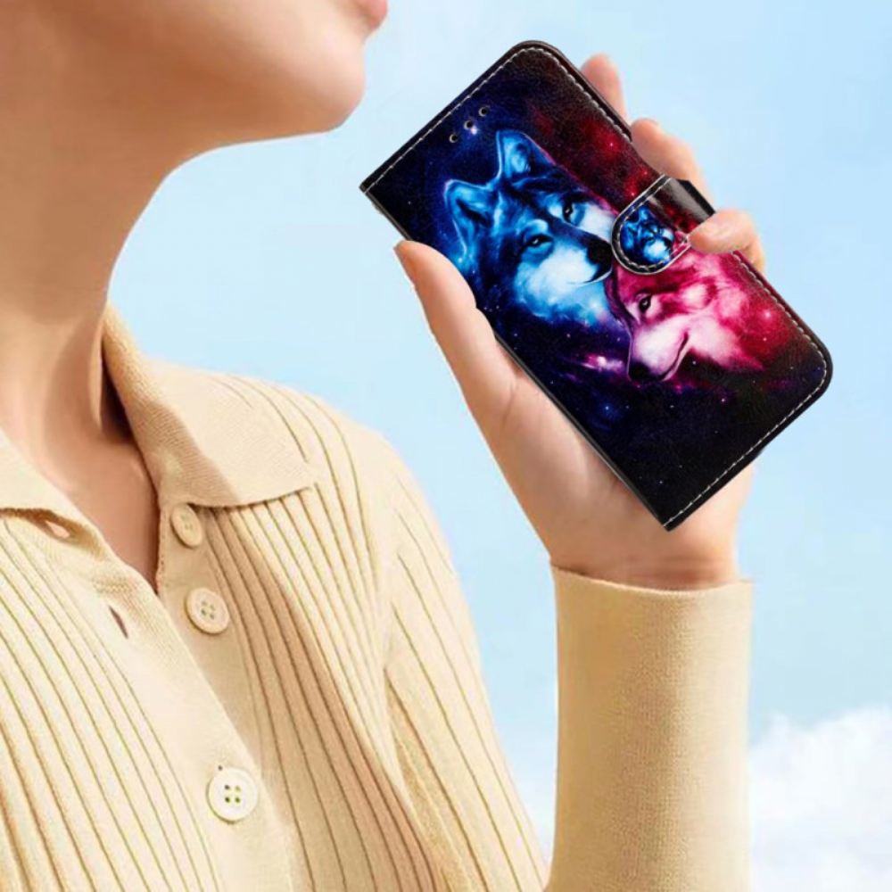 Kožený Kryt Samsung Galaxy S24 Ultra 5g Pár Vlků S Popruhy