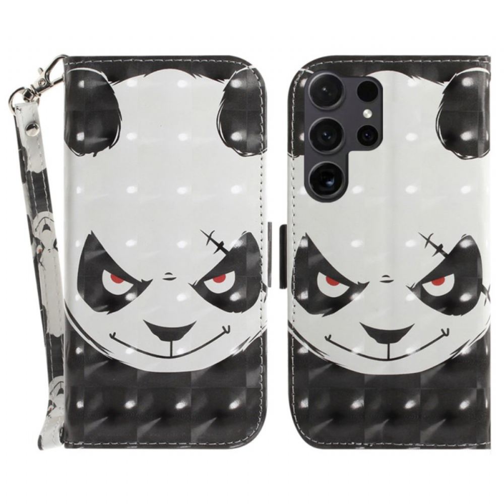 Kožený Kryt Samsung Galaxy S24 Ultra 5g Rozzlobená Panda S Popruhem