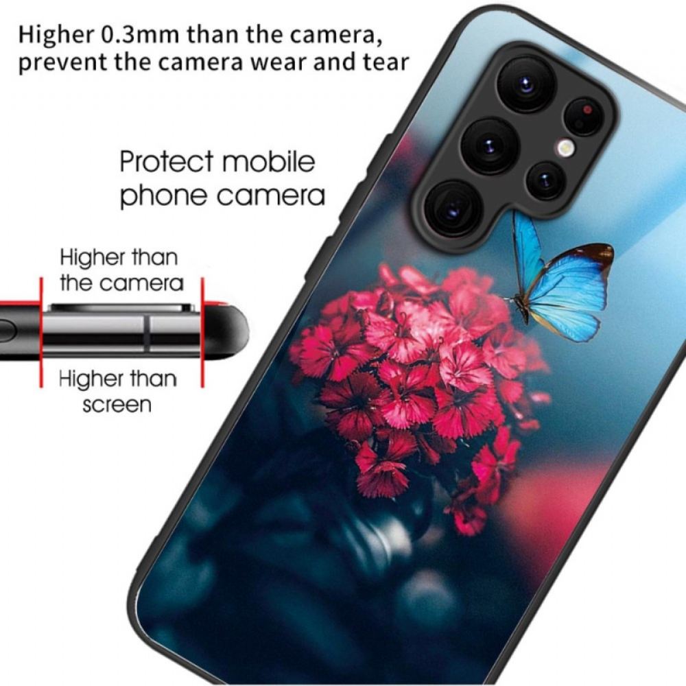 Kryt Na Samsung Galaxy S24 Ultra 5g Květina A Motýli Z Tvrzeného Skla