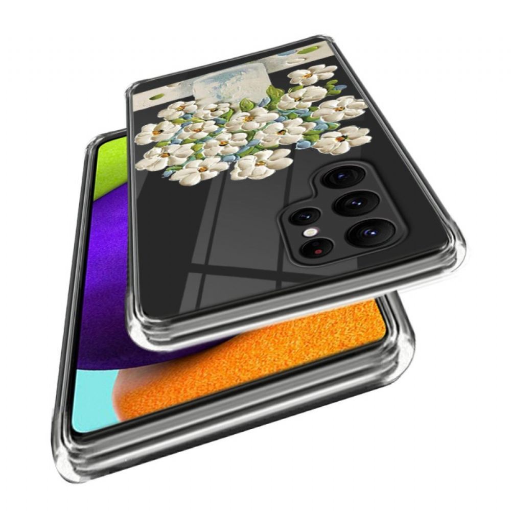 Kryt Na Samsung Galaxy S24 Ultra 5g Malba Bílých Květů