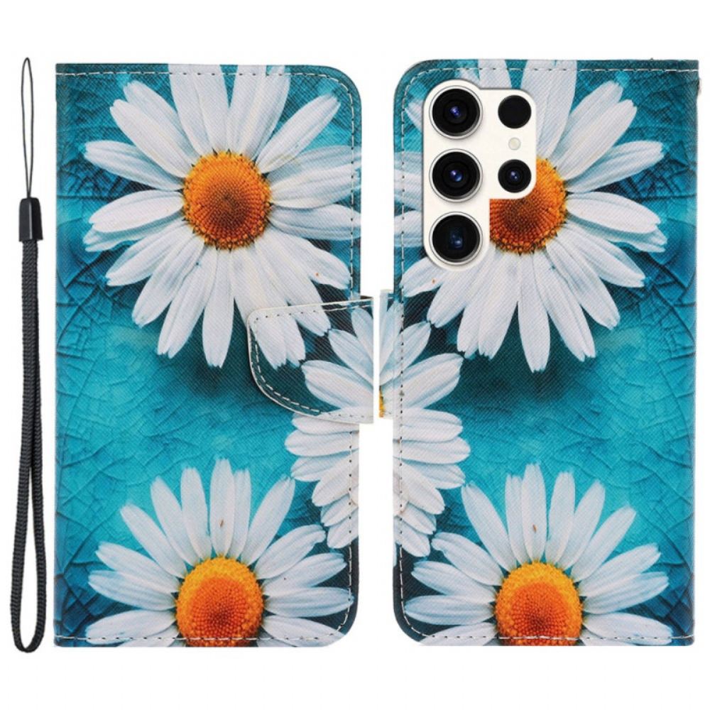 Peněženková Pouzdra Samsung Galaxy S24 Ultra 5g Chryzantémy Na Popruhu
