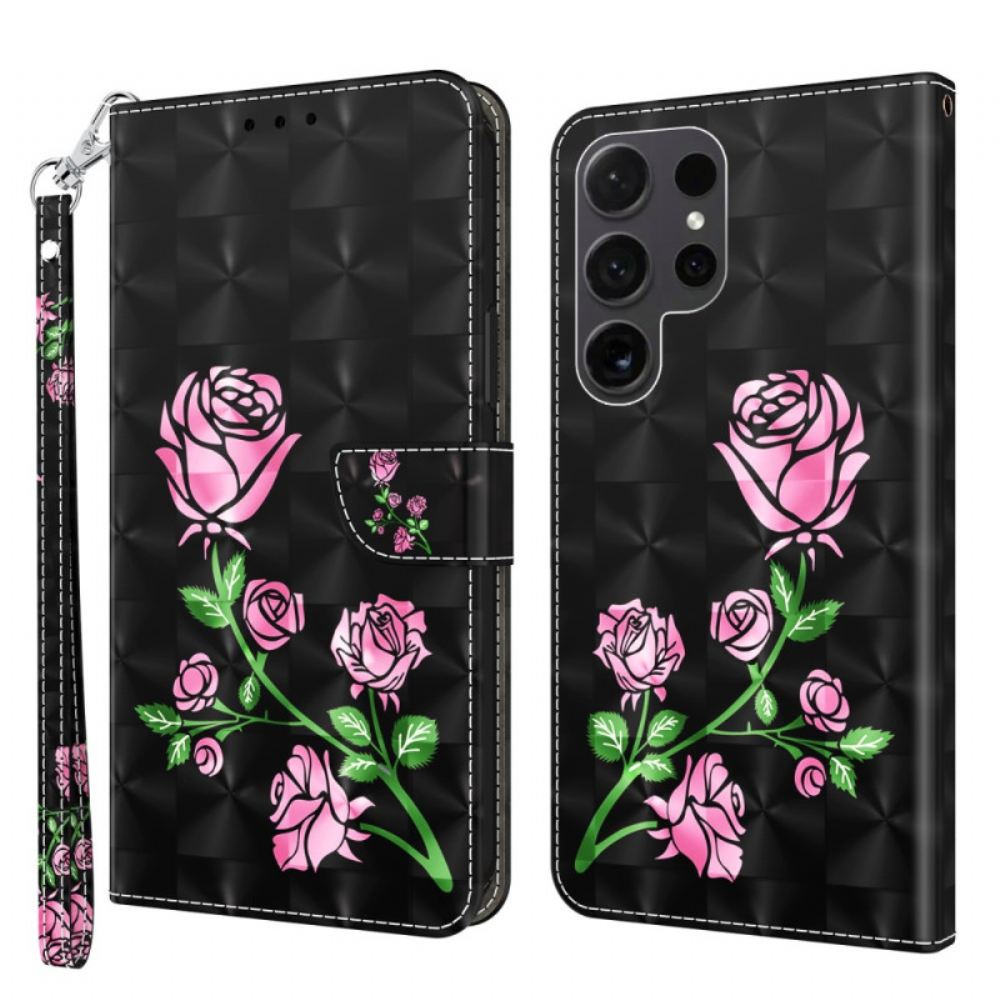 Peněženková Pouzdra Samsung Galaxy S24 Ultra 5g Kryty Na Mobil Květiny Růže S Popruhem