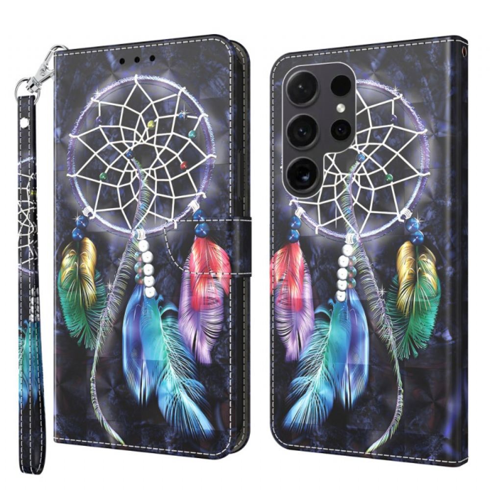 Peněženková Pouzdra Samsung Galaxy S24 Ultra 5g Kryty Na Mobil Lapač Snů Na Černém Pozadí S Popruhem