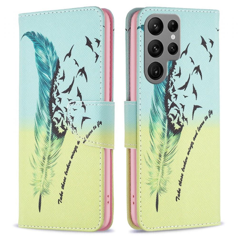 Peněženková Pouzdra Samsung Galaxy S24 Ultra 5g Kryty Na Mobil Peří A Ptáci
