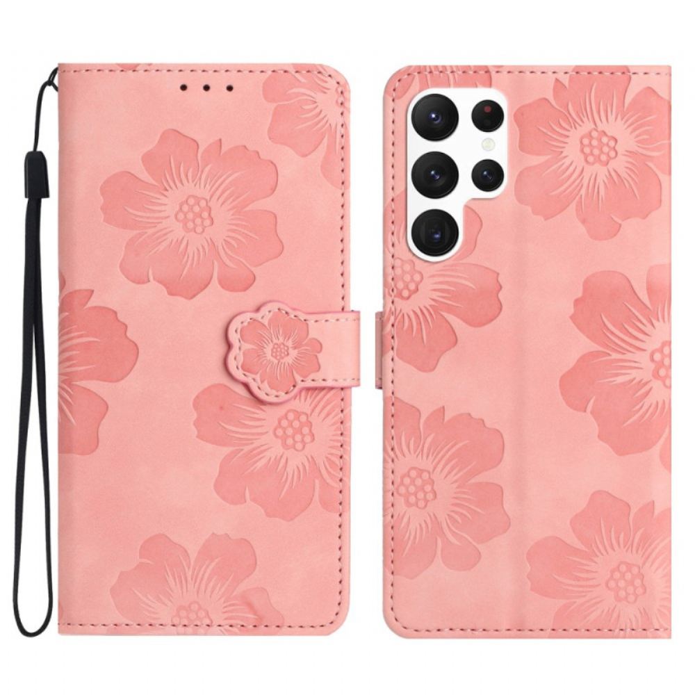 Peněženková Pouzdra Samsung Galaxy S24 Ultra 5g Květinové S Popruhem