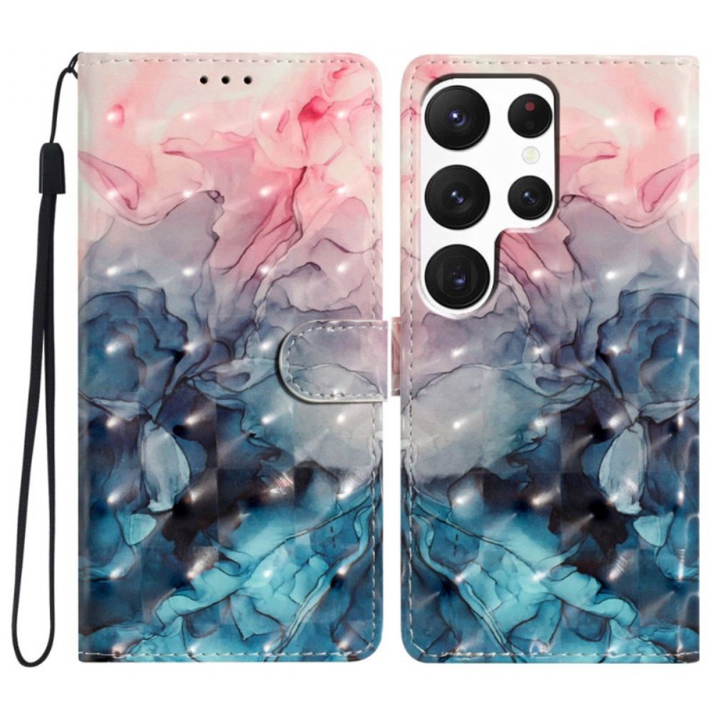 Peněženková Pouzdra Samsung Galaxy S24 Ultra 5g Růžový A Modrý Mramor S Popruhem