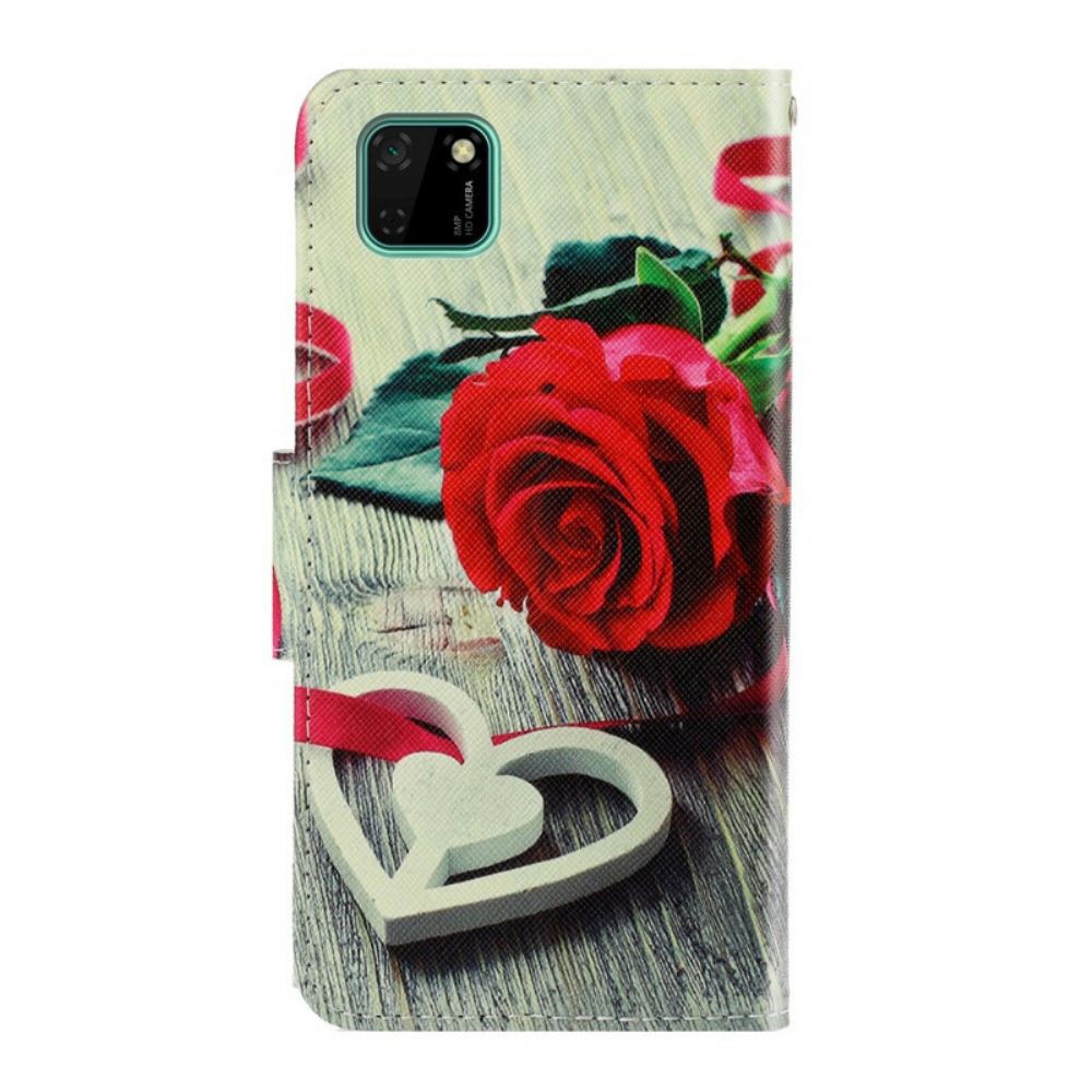 Flipové Pouzdro Na Huawei Y5p Na Lana Romantická Růže S Popruhem