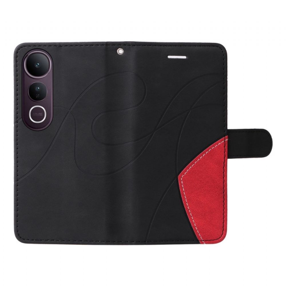 Kožený Kryt Vivo V50 Lite 5g Dvoubarevný Vlnitý Vzor