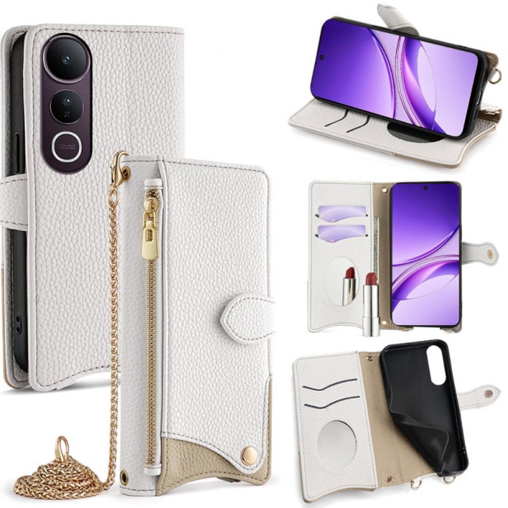 Vivo V50 Lite 5g Peněženka Přes Rameno S Zrcadlem A Řetízkem