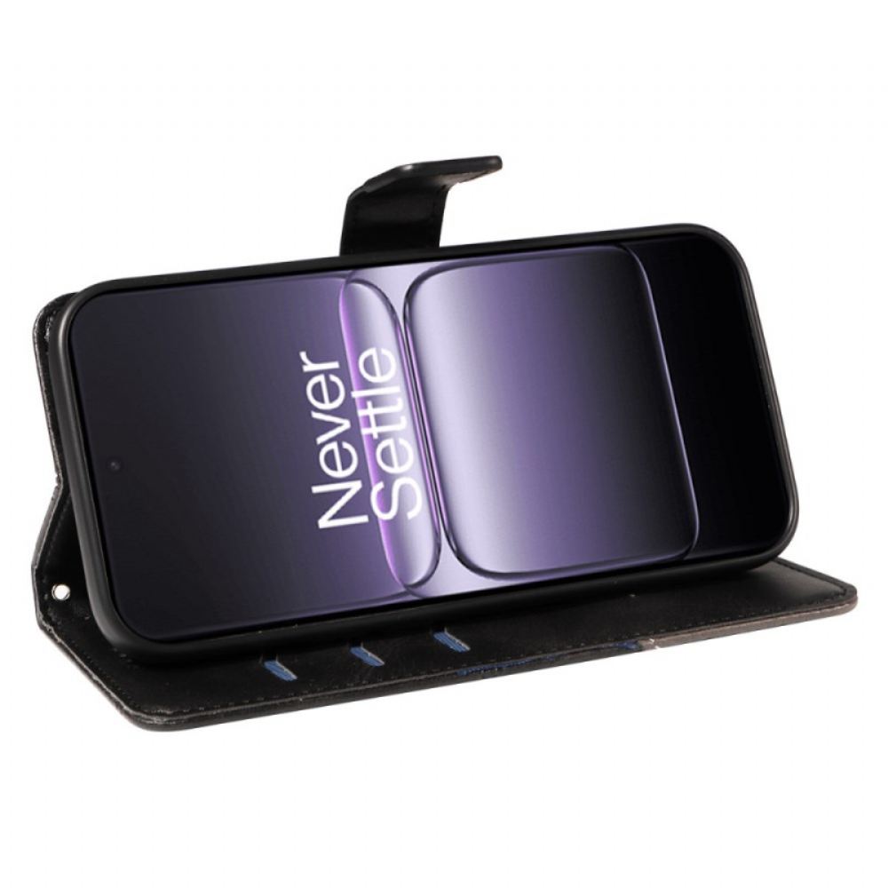 Kožený Kryt Oneplus Nord 5 Dvoubarevný Geometrický Vzor