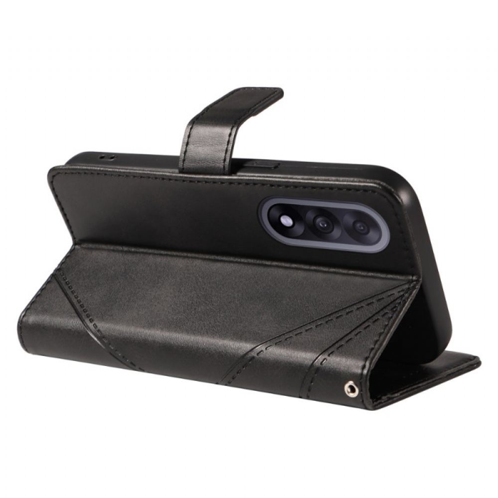 Kožený Kryt Oneplus Nord 5 Dvoubarevný Geometrický Vzor