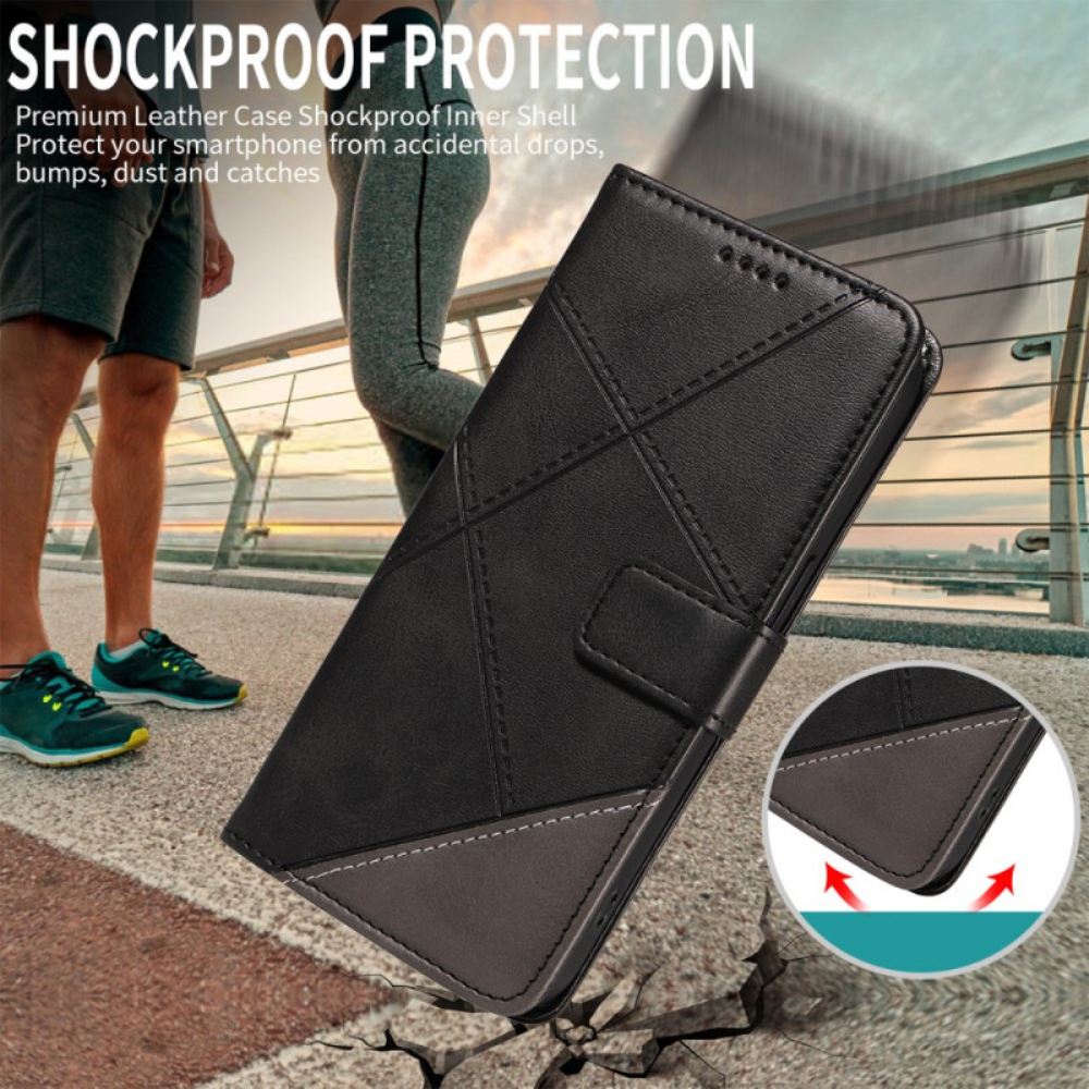 Kožený Kryt Oneplus Nord 5 Dvoubarevný Geometrický Vzor